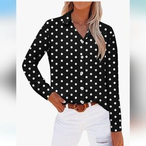 Peter Nygard Black and White Button Down Shirt with Notched Collar